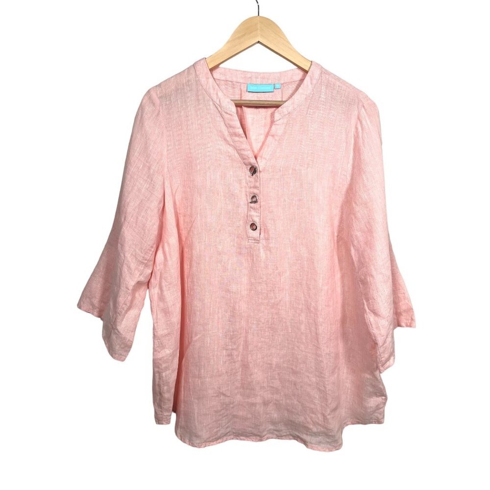 Blue‎ Illusion Baby Pink linen Tunic Top sz 2XL
